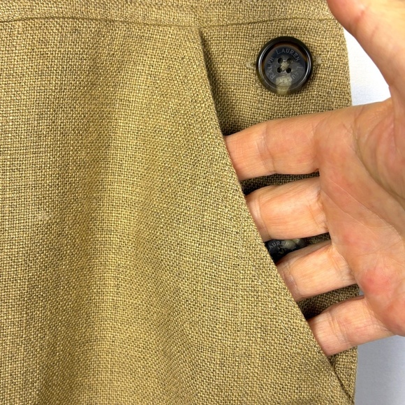 Lauren Ralph Lauren Womens 100% Linen Pencil SkirSz 14 Tan Button Natural Preppy - Picture 4 of 11